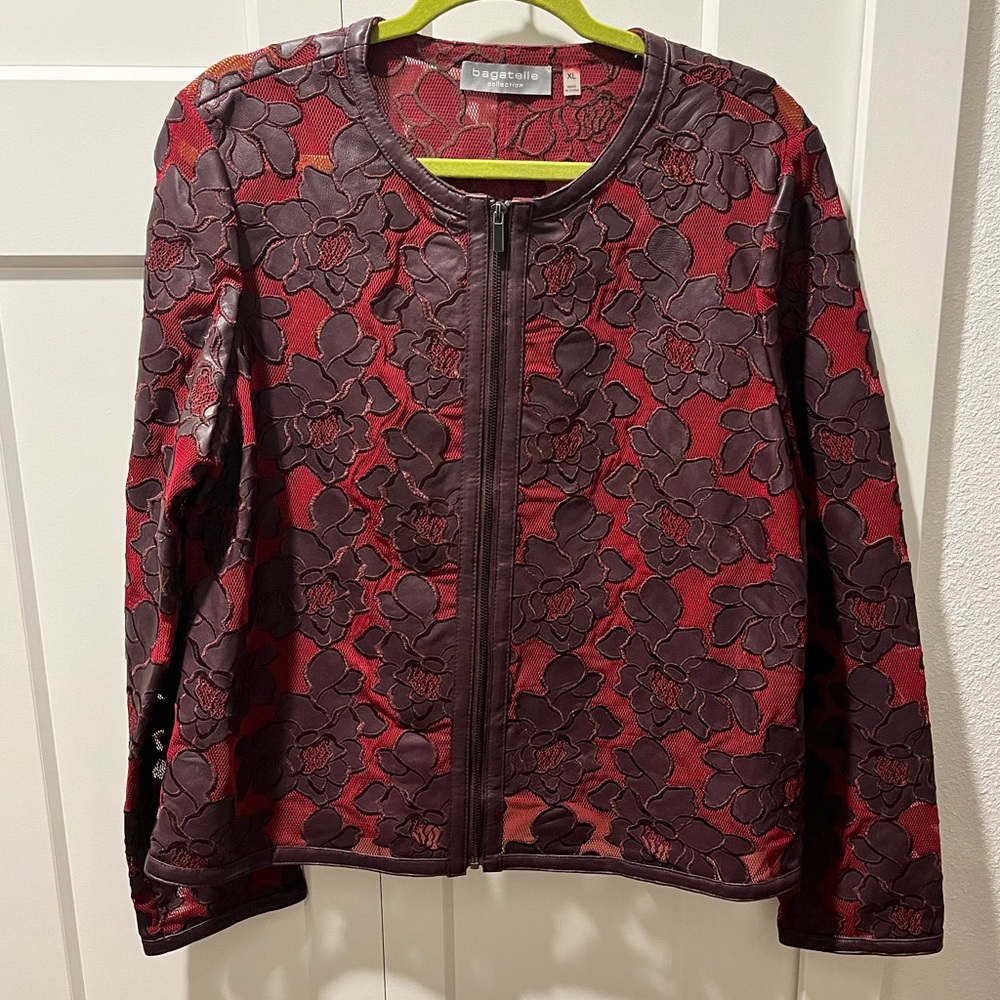 BAGATELLE NWT AUTHENTIC SOFT GENUINE LEATHER & MESH STYLE FLORAL DESIGN JACKET
